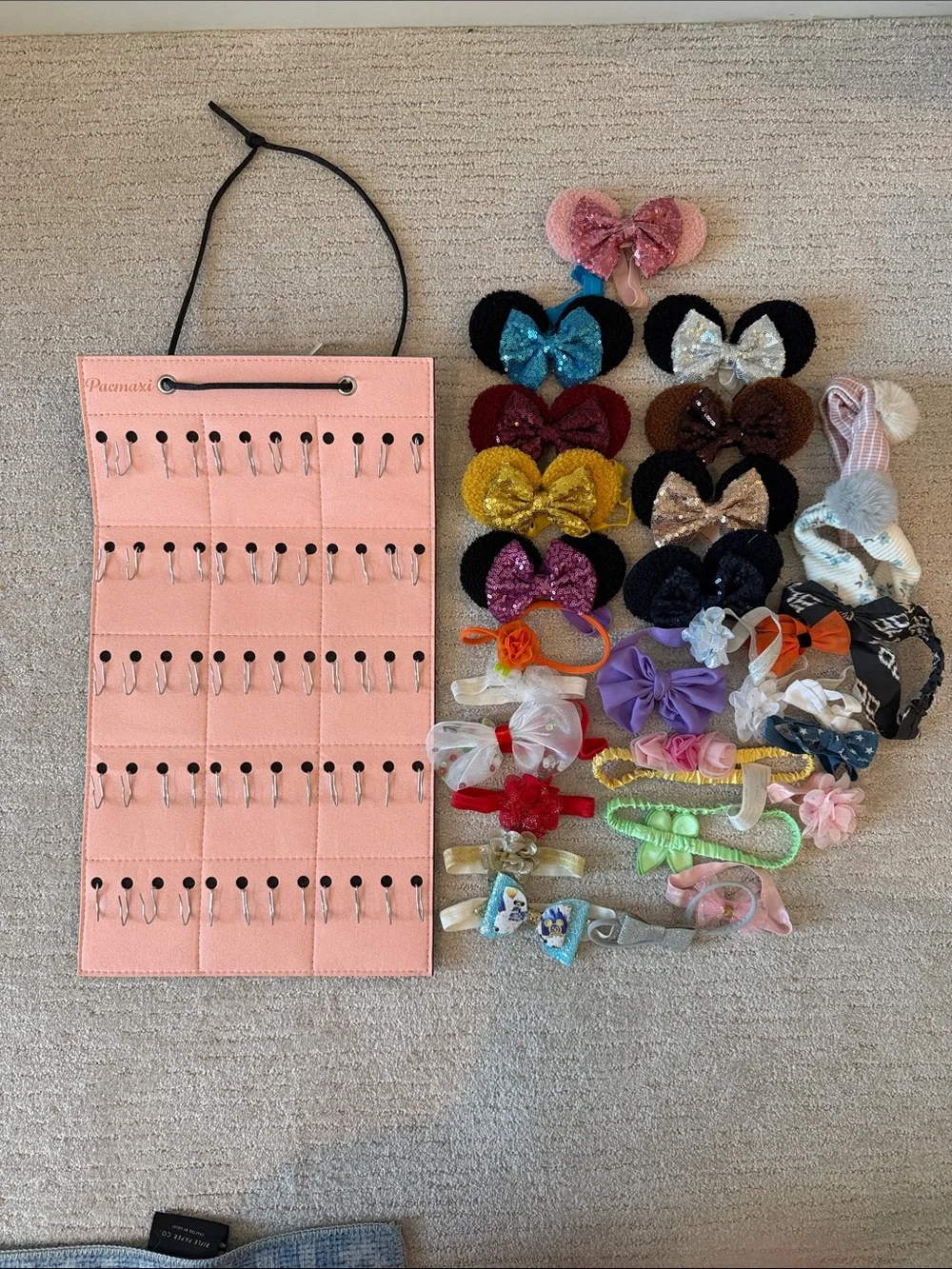 Pink headband organizer with Assorted Hair Bows for baby